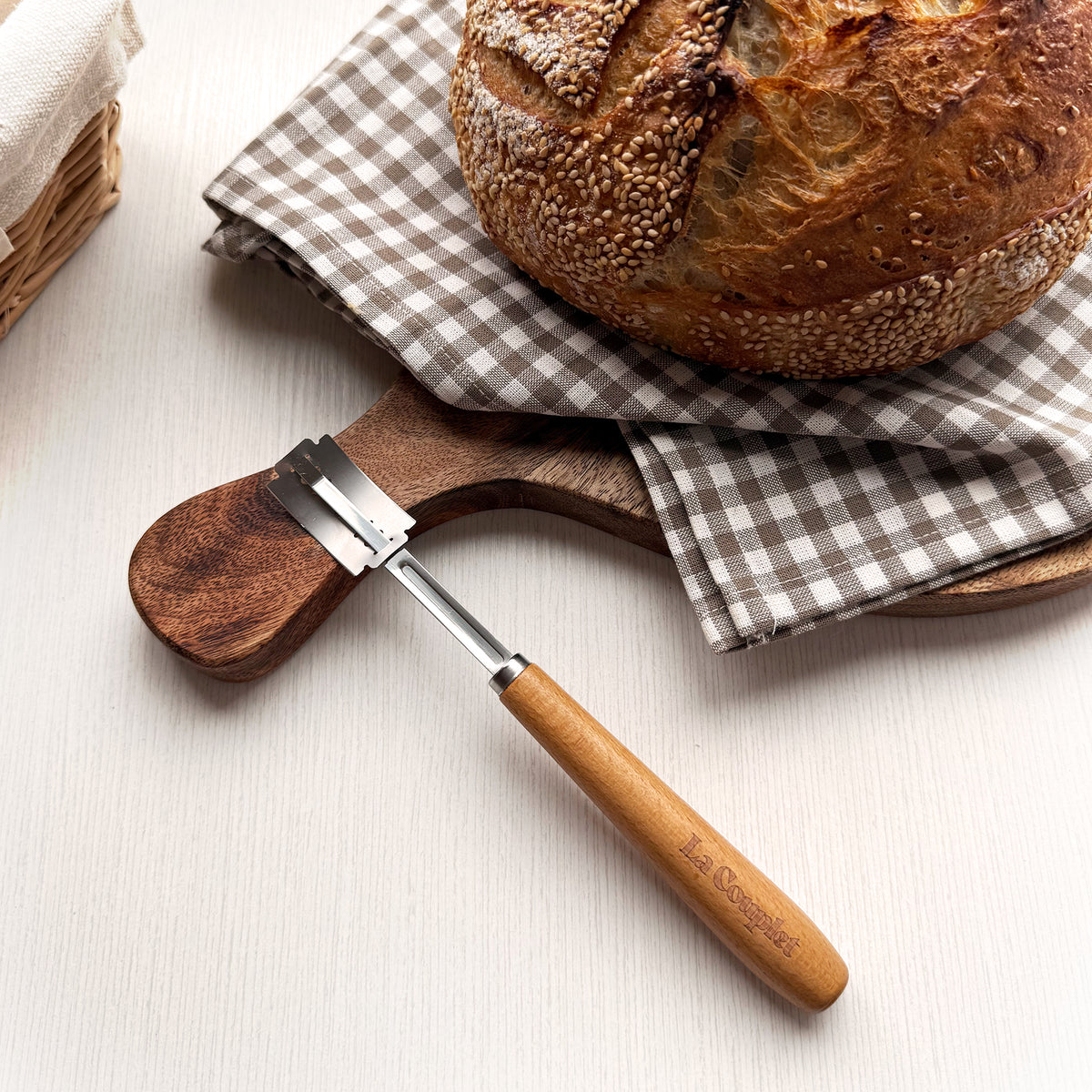 Wooden Bread Lame, French Inspired Sourdough Scoring Tool with 5 Blades