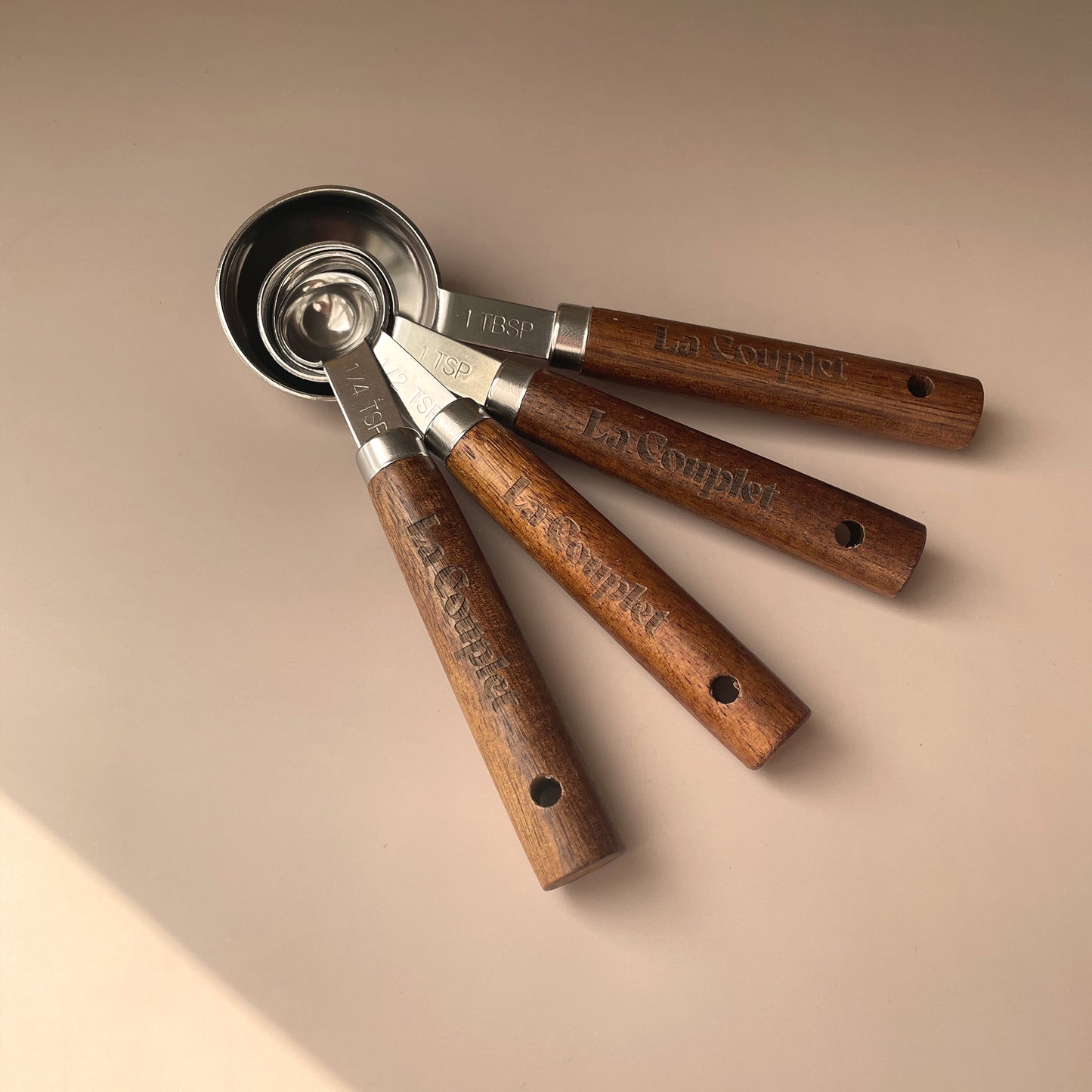 Measuring Spoon Set of 4, Acacia Wood and Stainless Steel