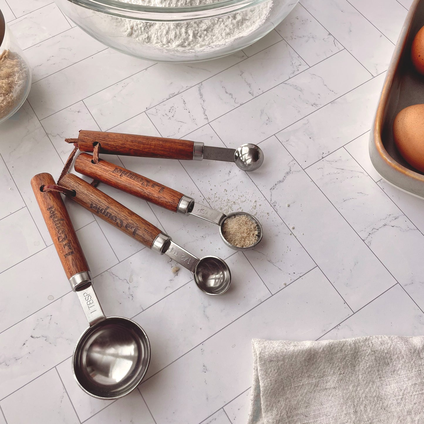 Measuring Spoon Set of 4, Acacia Wood and Stainless Steel