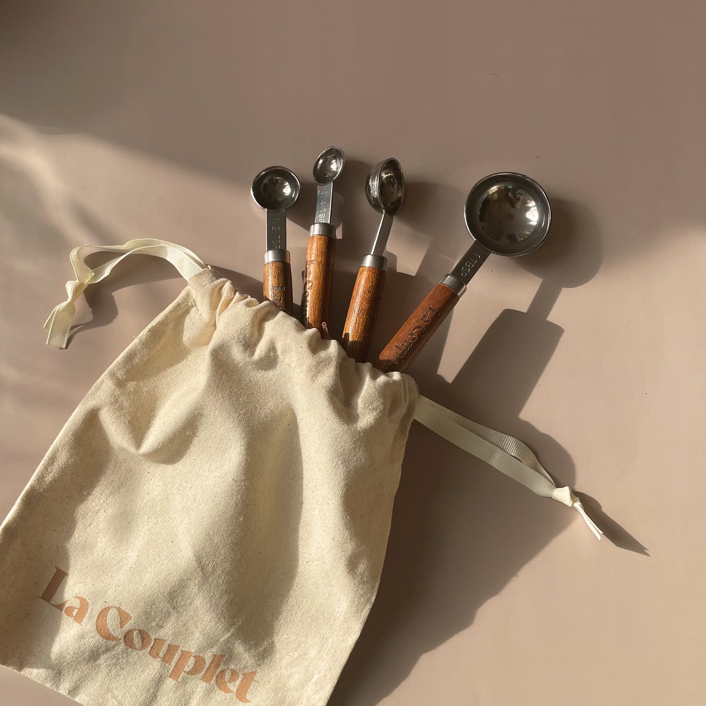 Measuring Spoon Set of 4, Acacia Wood and Stainless Steel
