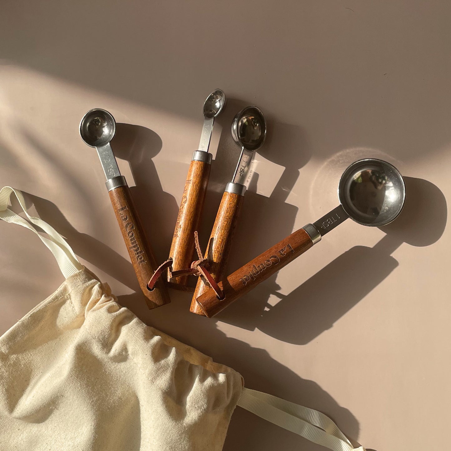Measuring Spoon Set of 4, Acacia Wood and Stainless Steel