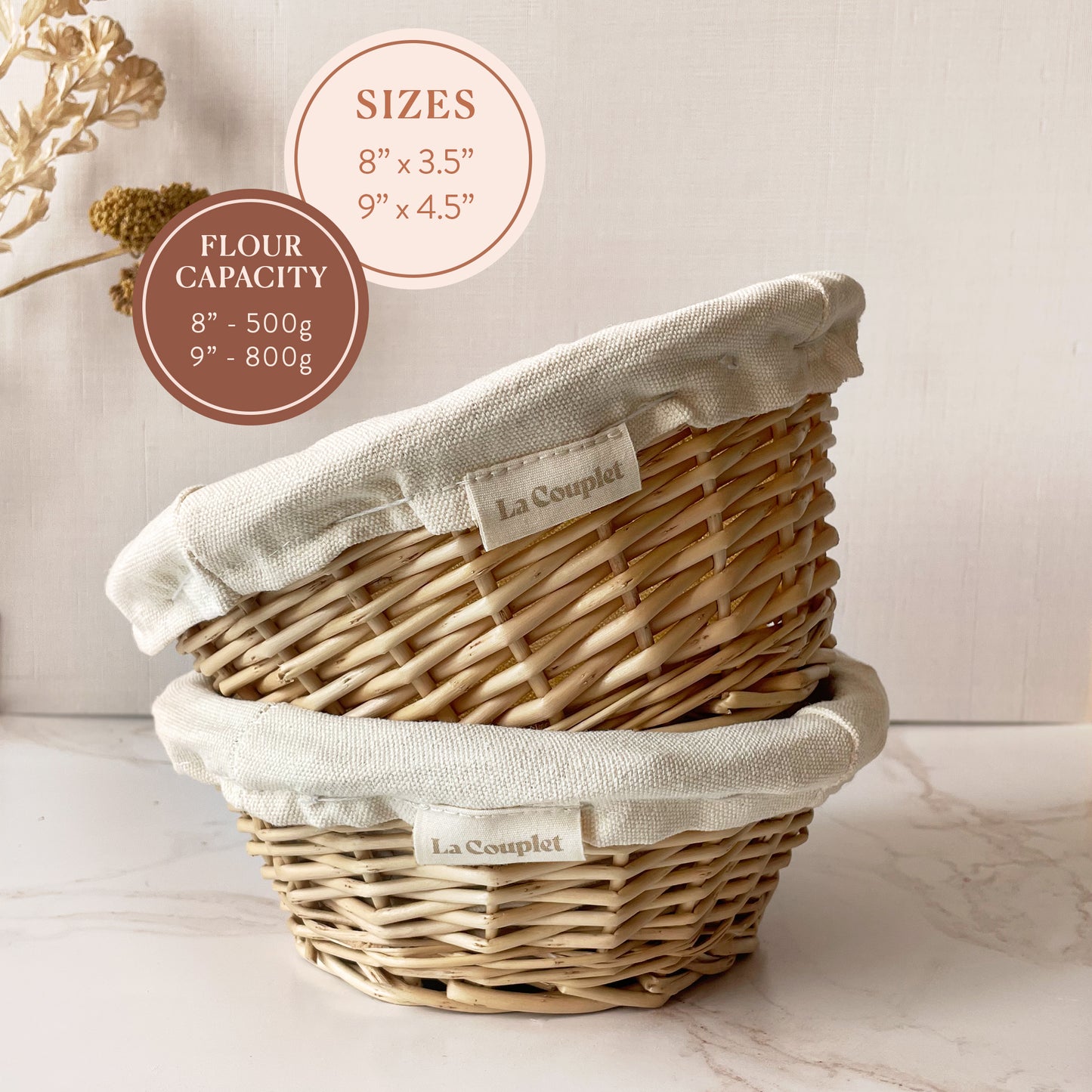 Sourdough Proofing Basket, Wicker, Round, 8 inches