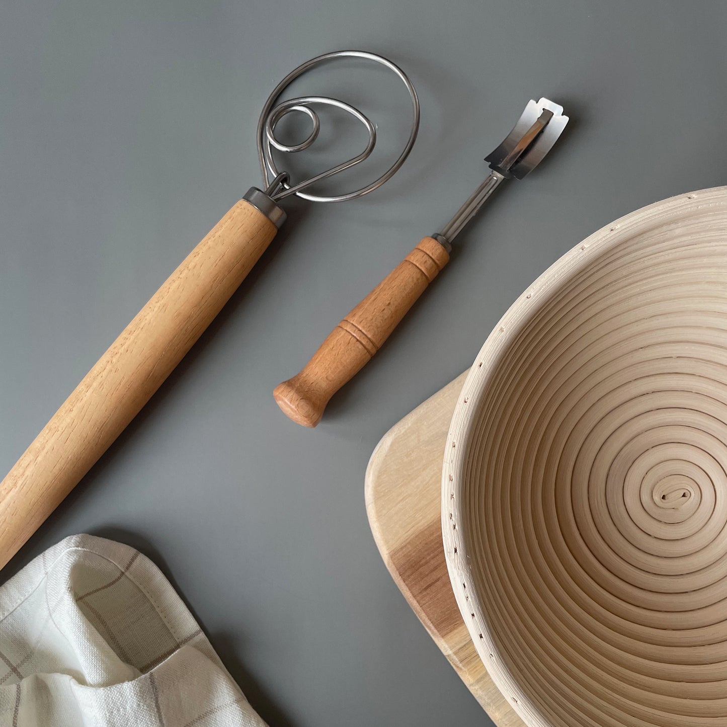 Bread Proofing Trio Set, 10 inch Round Banneton Basket, Bread Lame, Danish Whisk