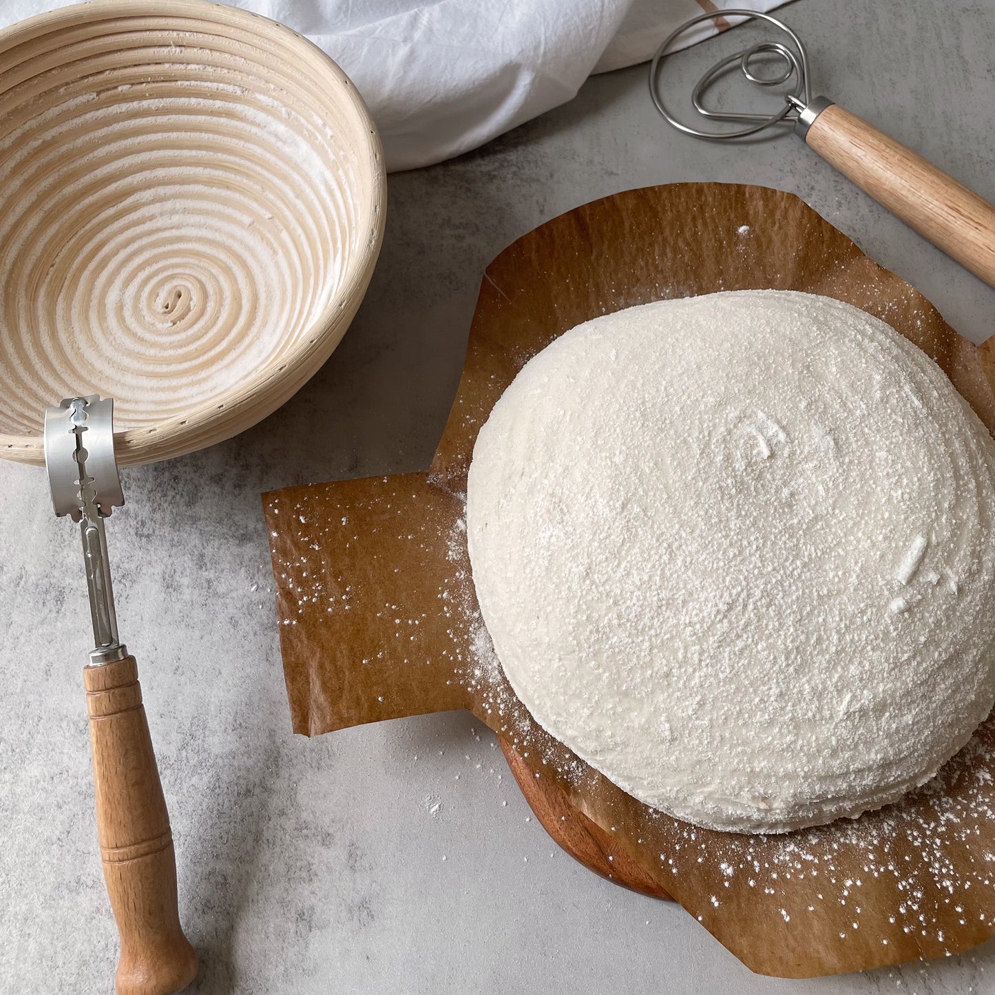 Bread Proofing Trio Set, 10 inch Round Banneton Basket, Bread Lame, Danish Whisk