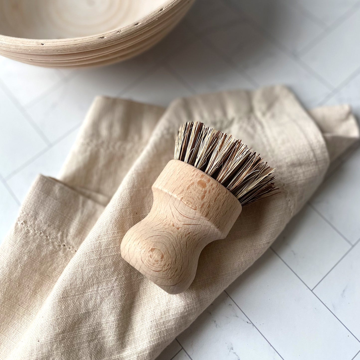 Bristle Brush, Wooden Handle, 2 inches diameter