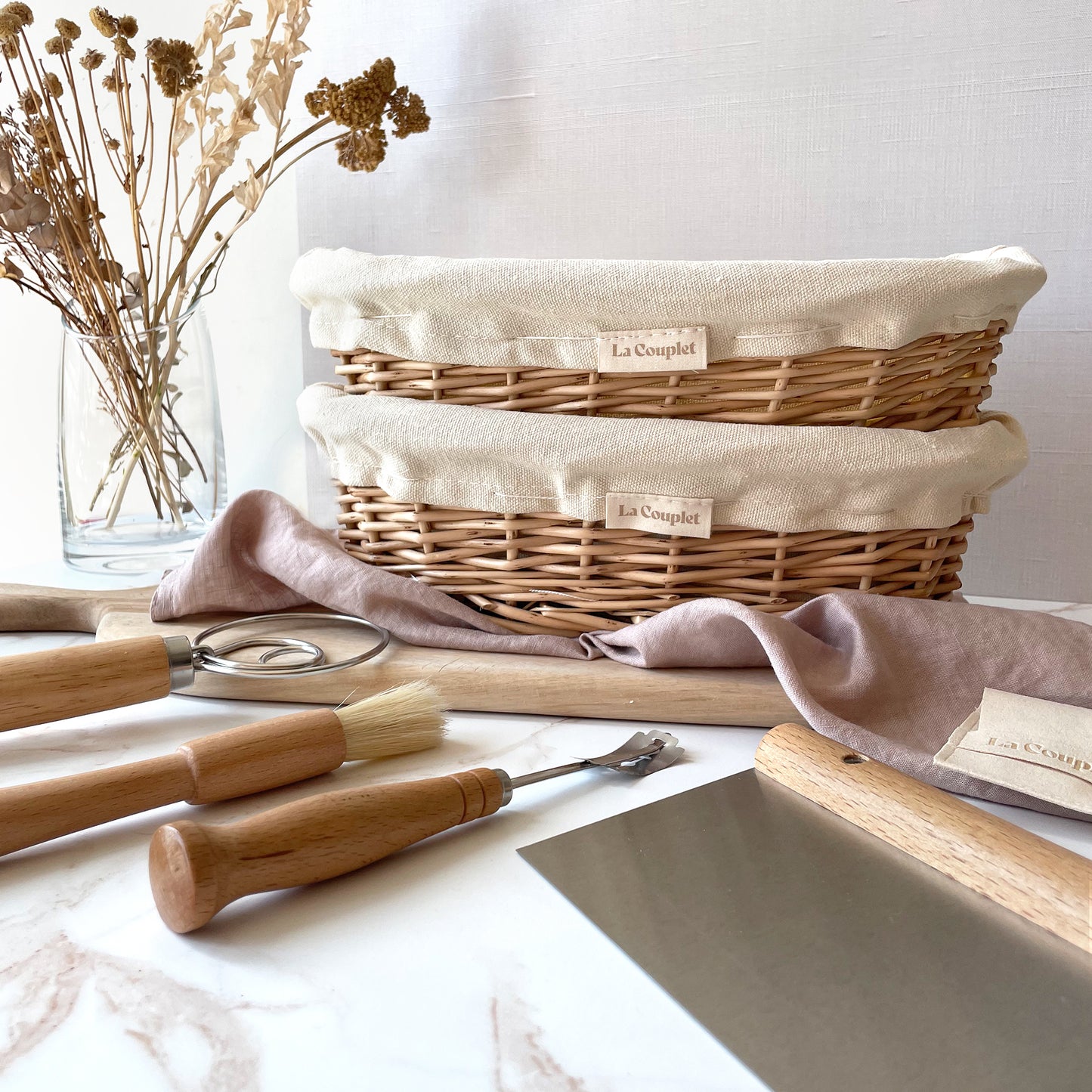 Bread Proofing Set, Wicker Basket, 8", 9" Round Basket, 9", 12" Oval Basket