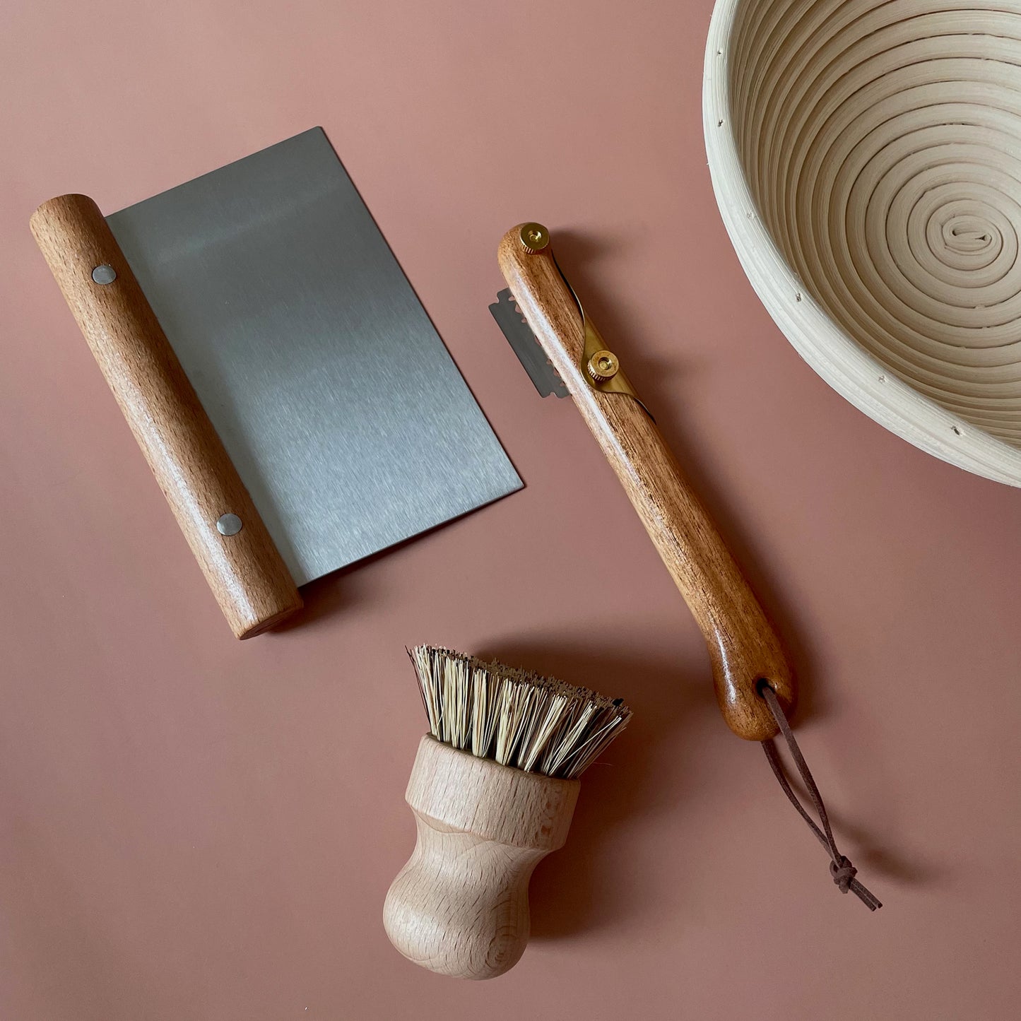 Sourdough Bread Proofing Quartet Set, 10 inch Round Banneton Basket, Bread Lame, Dough Scraper, Bristle Brush