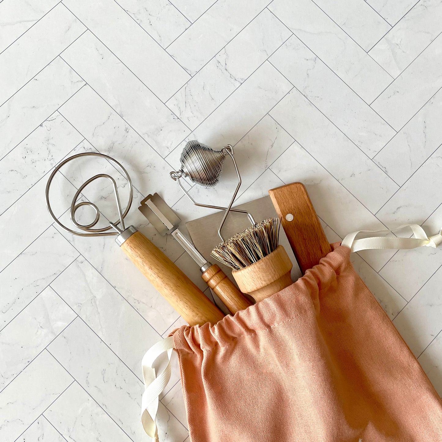 Bread Baking Essentials Set, Danish Whisk, Bread Lame, Dusting Wand, Dough Scraper, Bristle Brush