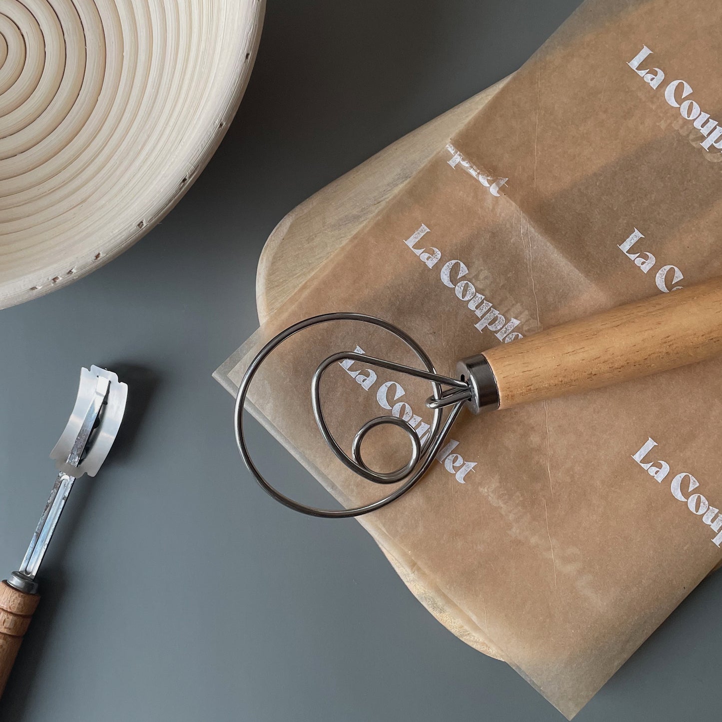 Bread Proofing Trio Set, 10 inch Round Banneton Basket, Bread Lame, Danish Whisk