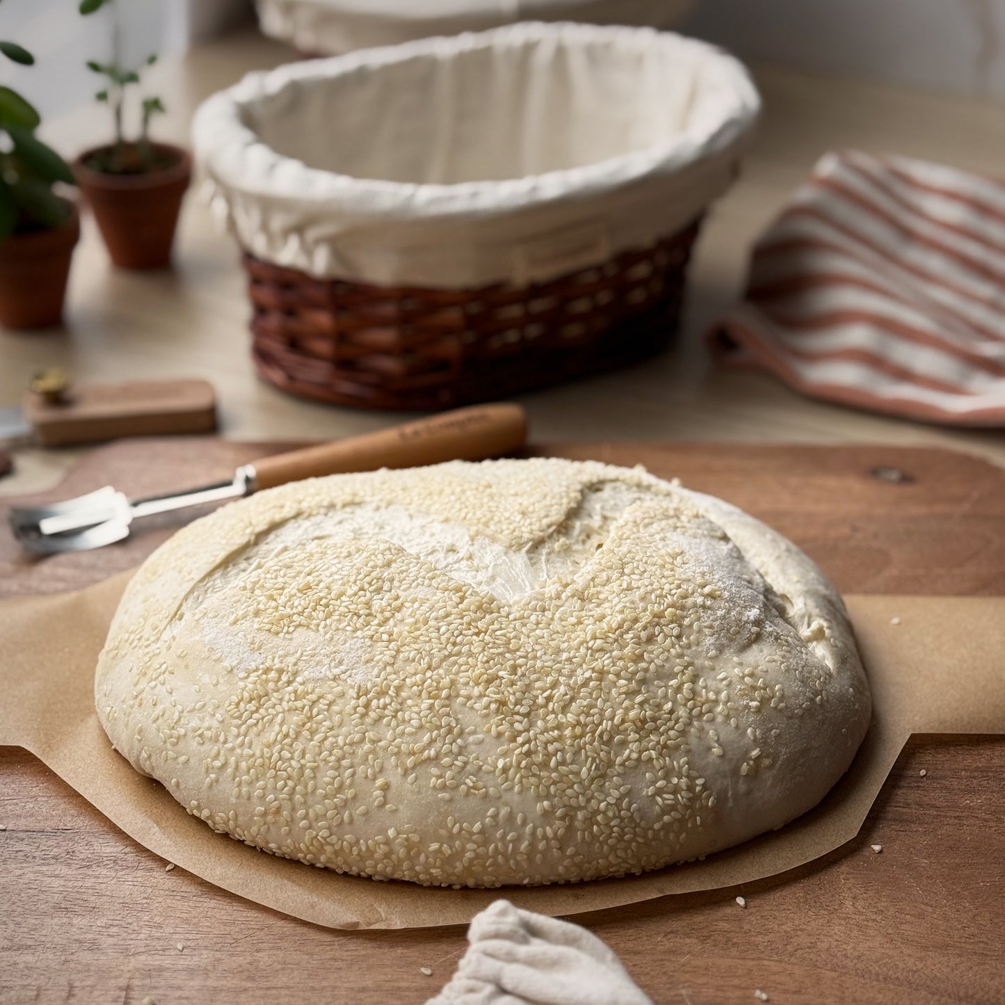 Handmade Oval Sourdough Proofing Basket: Bonnet & Brush Included, 9 inches.