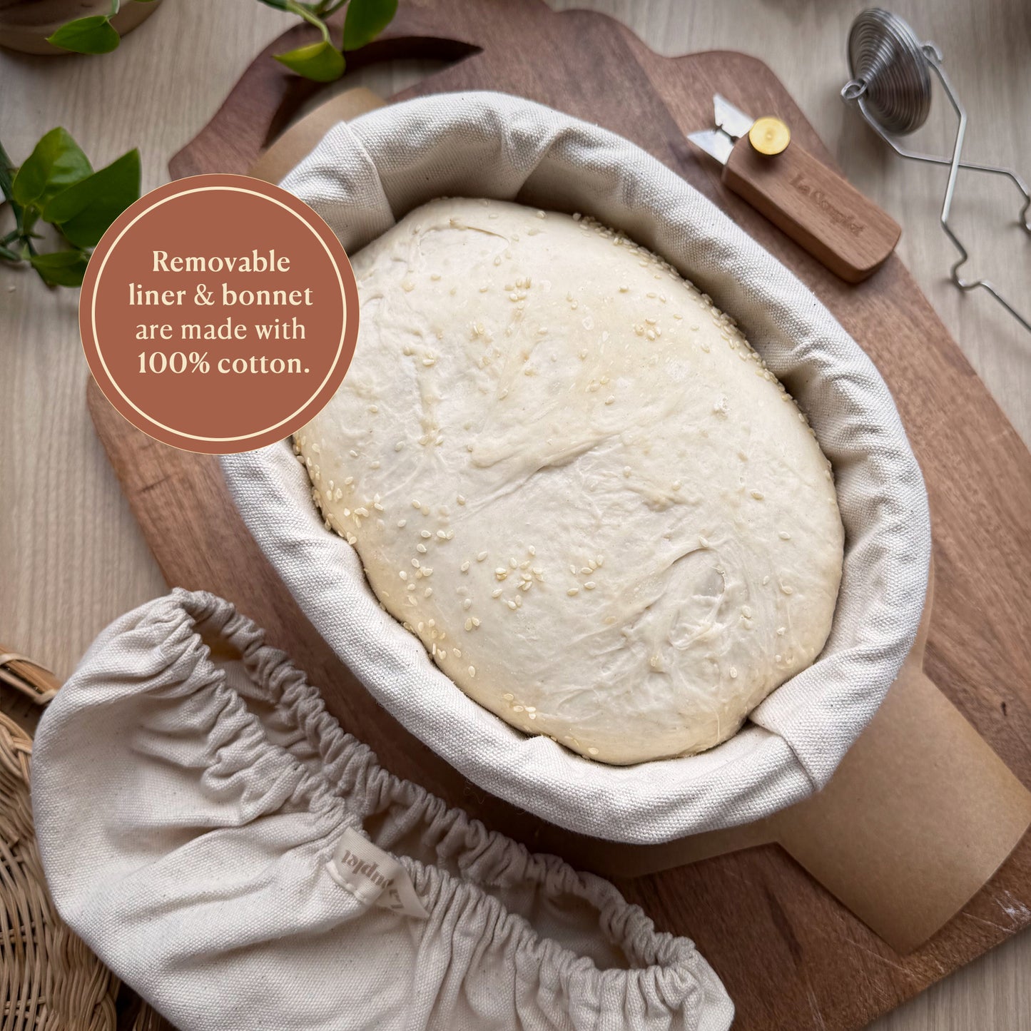 Handmade Oval Sourdough Proofing Basket: Bonnet & Brush Included, 9 inches.