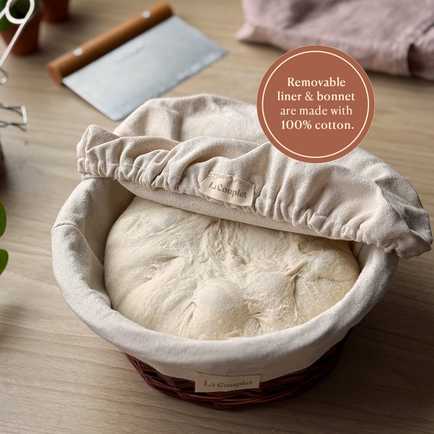 Handmade Round Sourdough Proofing Basket: Bonnet & Brush Included, 9 inches.