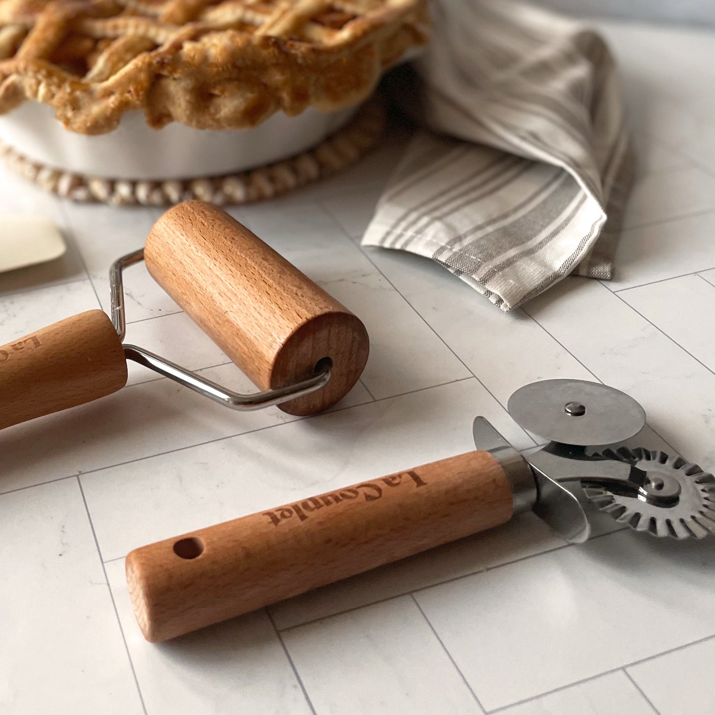 Baker's Easy 4 Piece Toolkit, Whisk, Spatula, Cutter Wheel, Dough Roller