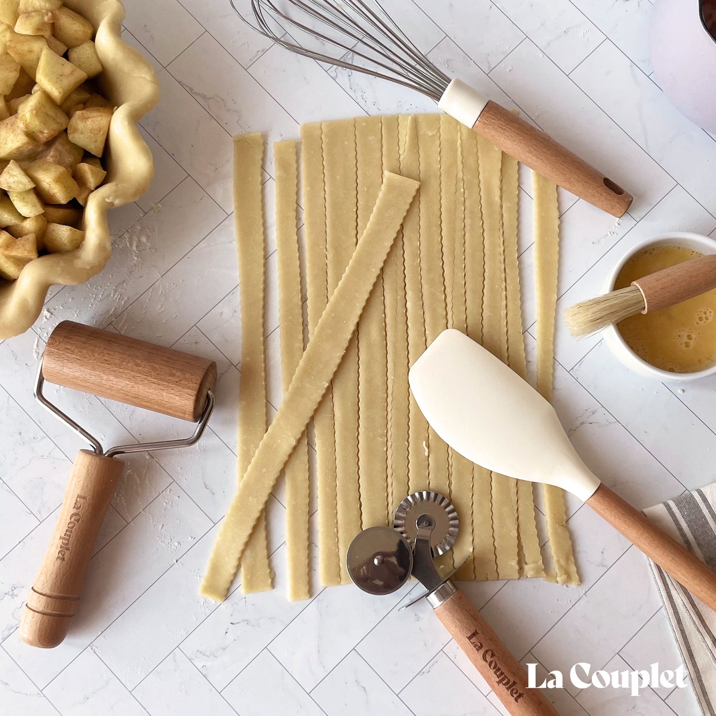 Baker's Easy 4 Piece Toolkit, Whisk, Spatula, Cutter Wheel, Dough Roller