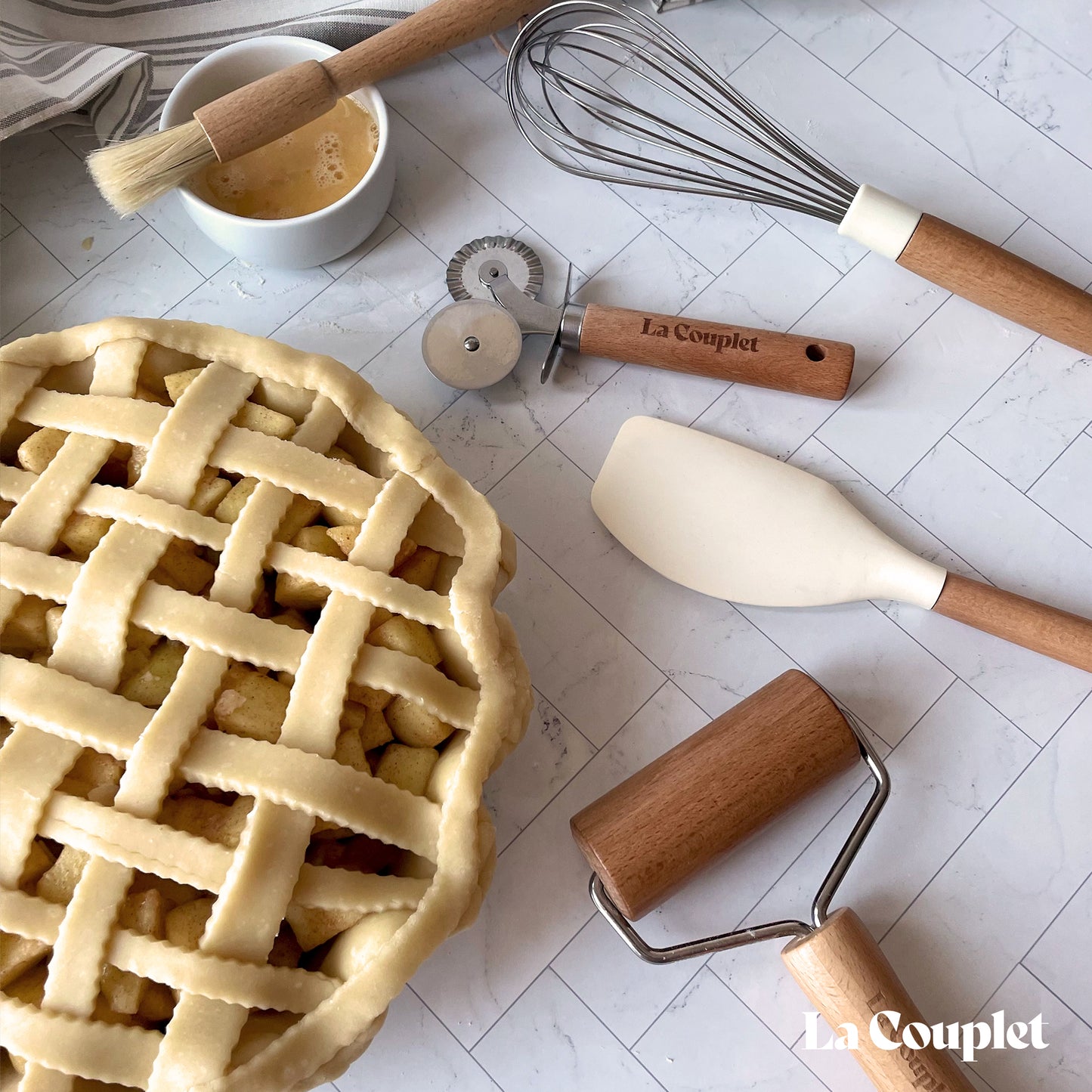 Baker's Easy 4 Piece Toolkit, Whisk, Spatula, Cutter Wheel, Dough Roller